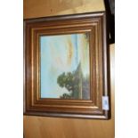 OIL ON CANVAS, LAKESIDE SCENE, SIGNED ? SMITH, APPROX 17 X 22CM, FRAMED