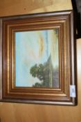 OIL ON CANVAS, LAKESIDE SCENE, SIGNED ? SMITH, APPROX 17 X 22CM, FRAMED