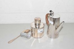 PLATED CADDY AND COVER TOGETHER WITH A SMALL HOT WATER JUG