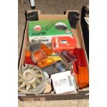 BOX OF VARIOUS CAR SPARES AND LIGHTS, SOME IN ORIGINAL BOXES