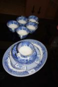 SELECTION OF WOOD & SONS 'ENGLISH SCENES' CUPS AND SAUCERS, TOGETHER WITH BLUE AND WHITE POTTERY