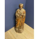 Antique continental carved walnut standing figure, allegedly St Anthony, 90 cm High (condition -