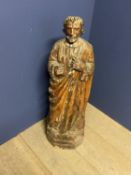 Antique continental carved walnut standing figure, allegedly St Anthony, 90 cm High (condition -