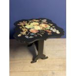 Black occasional table with painted flowers