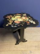 Black occasional table with painted flowers