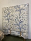 Decorative Headboard in a blue and white Toile style fabric, GOOD CONDITION and matching lamp,