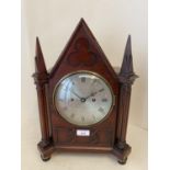 Mahogany cased bracket clock, the silvered dial with 2 winding holes. Engraved Grimalde & Johnson,