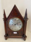Mahogany cased bracket clock, the silvered dial with 2 winding holes. Engraved Grimalde & Johnson,