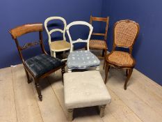 5 various chairs and stools (all various wear and cane seat broken)