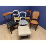 5 various chairs and stools (all various wear and cane seat broken)