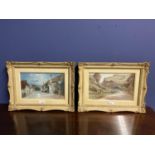 Pair of C19th watercolours, label verso, Cheddar Village and Porlock Village by Moonlight, J Wilson,