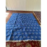 modern blue rug with white star pattern design, 242 x 310cm (condition good)