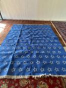 modern blue rug with white star pattern design, 242 x 310cm (condition good)