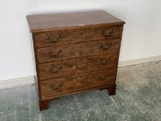 George III cross banded figured mahogany small bachelors chest of 4 long graduated drawers, 74L,