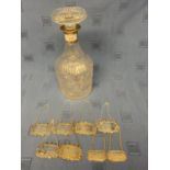 Hallmarked silver collared cut glass decanter and stopper 26cmH, a set of 6 hallmarked silver