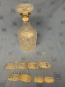 Hallmarked silver collared cut glass decanter and stopper 26cmH, a set of 6 hallmarked silver