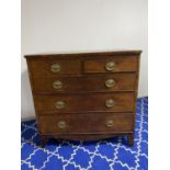 Victorian mahogany chest of 2 short above 3 long drawers 93W x 92cmH (condition, some chips, losses,