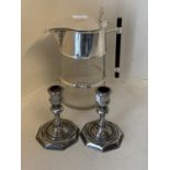 Pair small octagonal based silver plate candlesticks, 12cmH (condition generally good), and a good