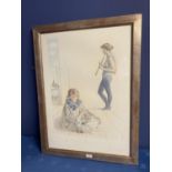 C20th Italian school, a framed mixed method depicting 2 girl flautists signed in pencil 69 x 49cm