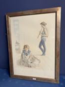 C20th Italian school, a framed mixed method depicting 2 girl flautists signed in pencil 69 x 49cm