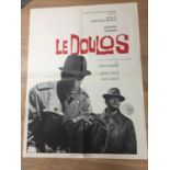 An unframed French film poster for 1962 film with Jean Paul Belomdo "Les Doulos" 80 cm x 60 cm