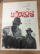 An unframed French film poster for 1962 film with Jean Paul Belomdo "Les Doulos" 80 cm x 60 cm