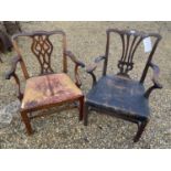 Two George III Gentleman's heavy mahogany armchairs, with leather seats (condition, good quality,