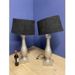 Pair grey painted lamps and black shades