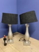 Pair grey painted lamps and black shades