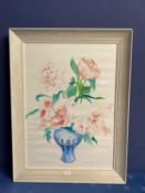 Victorian E Webb Watercolour study of Peonies in a vase, signed and dated, 70 x 49.5cm