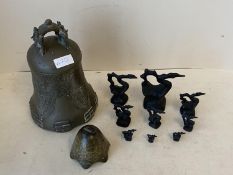 Chinese bronze bell with Bagua decoration, and others