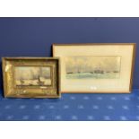 C19th watercolour, sailing ships, initial JE lower right, 16 x 37cm (condition, some tiny foxing