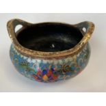 Chinese cloisonne 2 handled bowl, marks to base, 14cm D, (condition some wear)