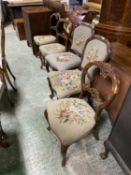 5 Victorian walnut chairs with tapestry seats (2 with tapestry backs) and an American style