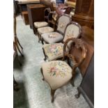 5 Victorian walnut chairs with tapestry seats (2 with tapestry backs) and an American style