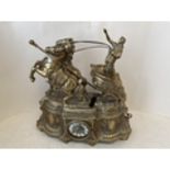 French Classical style brass chariot mantel clock 51cm L 51cm H with key