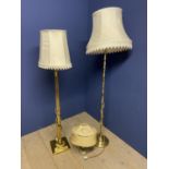2 modern brass coloured standard lamps and shades (general wear)