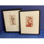 Two signed Japanese Woodblock prints, Portraits of a male and female in Traditional dress, different