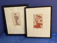 Two signed Japanese Woodblock prints, Portraits of a male and female in Traditional dress, different