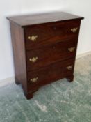 Small chest of 3 long drawers 77W x 89cmH approx.