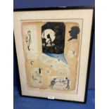 Tom o Hank cartoonist, a collage of original pen and ink satirical cartoons some signed, framed as