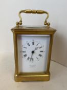 Good brass carriage clock, white enamel dial Littlejohn Stirling Dunfermline. The mechanism striking