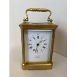 Good brass carriage clock, white enamel dial Littlejohn Stirling Dunfermline. The mechanism striking