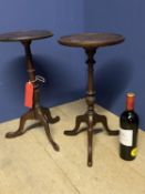 Two small mahogany pedestal wine tables, some old repairs