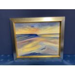 Contemporary oil on canvas, Across the Dunes, signed verso, Jenny Smy 2002, titled Croyde Sunset,