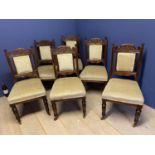 Set of 6 Victorian carved mahogany dining chairs with upholstered seats and backs on castors (