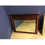 Large overmantel rectangular bevelled glass mirror, set within a stepped mahogany frame, with