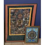 Two C20th Tibetan Thankgas, the larger overall including frame 83 x 62 cm
