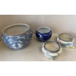 4 items of china, including a round a square shaped Coronet ware dishes, a blue and white jardiniere
