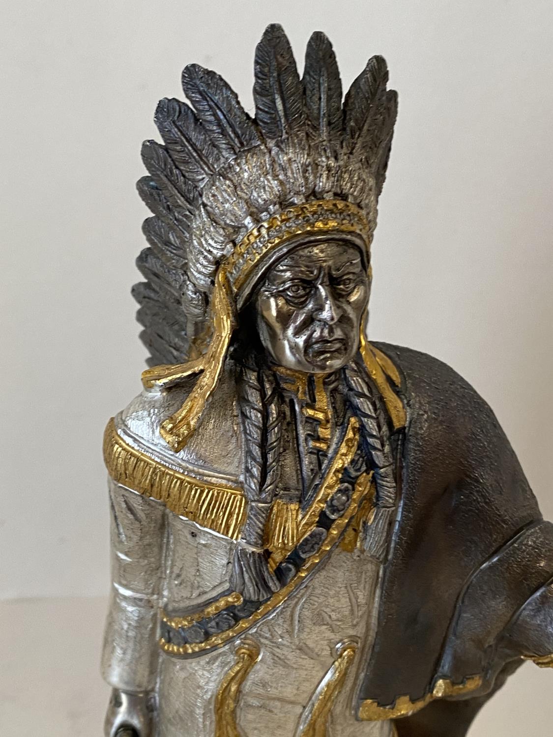Unusual Good quality metal figure of a Red Indian warrior, intricately carved and decorated with a - Image 2 of 4